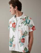 Men's White Casual Regular Fit Printed Half Sleeves Shirt
