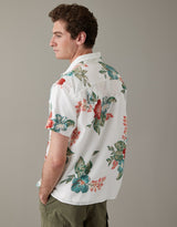 Men's White Casual Regular Fit Printed Half Sleeves Shirt