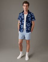 Men's Navy Casual Regular Fit Printed Half Sleeves Shirt