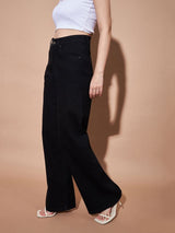 Women's Black Casual Solid Straight Fit Jeans