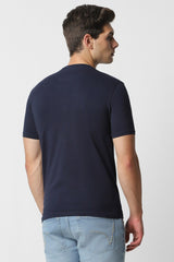 Men's Navy Casual Slim Fit Printed Half Sleeves Tshirt