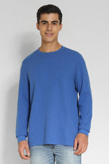 Men's Blue Casual Regular Fit Solid Full Sleeves Tshirt