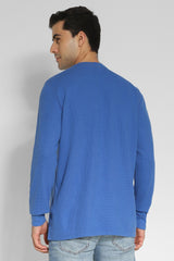 Men's Blue Casual Regular Fit Solid Full Sleeves Tshirt