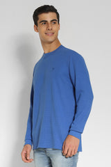 Men's Blue Casual Regular Fit Solid Full Sleeves Tshirt