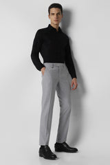Men's Grey Formal Solid Slim Fit Trouser