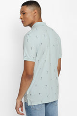 Men's Blue Casual Regular Fit Printed Half Sleeves Polo Tshirt