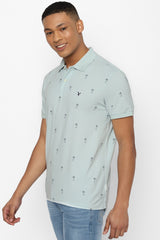Men's Blue Casual Regular Fit Printed Half Sleeves Polo Tshirt