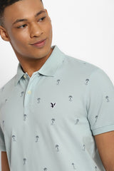 Men's Blue Casual Regular Fit Printed Half Sleeves Polo Tshirt