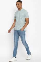 Men's Blue Casual Regular Fit Printed Half Sleeves Polo Tshirt