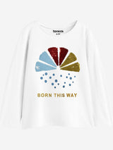 Girls White Casual Regular Fit Full Sleeves Tshirt