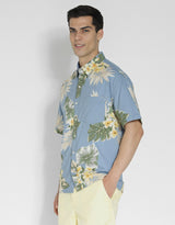 Men's Blue Casual Regular Fit Printed Half Sleeves Shirt