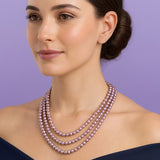 Women's Rhodium Plated Elegant 3 Line Purple Pearl Necklace