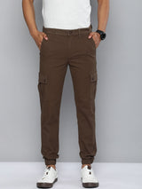 Men's Slim Fit Solid Mid Rise Stretchable Cuffed Cargos
