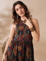 Women's Ethnic Motifs Printed Fit and Flare Maxi Dress