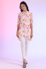 Women's Pink Floral Printed Modal Straight Kurti