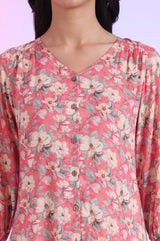 Women's Pink Floral Printed Modal Straight Kurti
