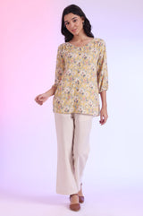 Women's Yellow Floral Printed Modal Straight Kurti