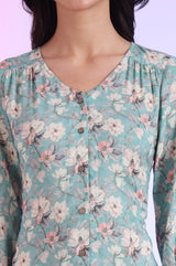 Women's Blue Floral Printed Modal Straight Kurti