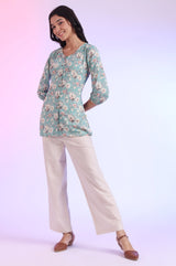 Women's Blue Floral Printed Modal Straight Kurti