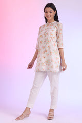 Women's White Floral Printed Straight Kurti