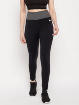 Women's Black High Rise Active Tights with Printed Waistband