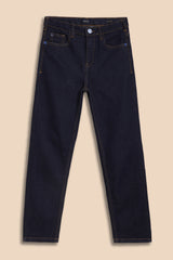 Boys Dark Blue Casual Solid Straight Fit Jeans