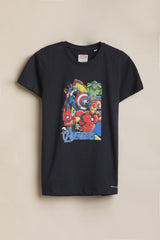 Boys Black Casual Printed Regular Fit Tshirt