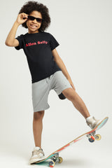 Boys Black Casual Printed Regular Fit Tshirt
