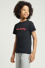 Boys Black Casual Printed Regular Fit Tshirt