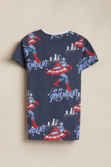 Boys Navy Casual Printed Regular Fit Tshirt