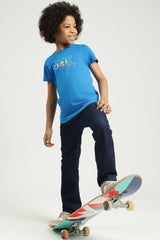 Boys Blue Casual Printed Regular Fit Tshirt