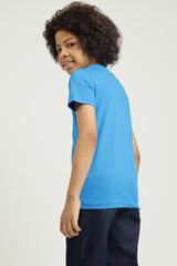Boys Blue Casual Printed Regular Fit Tshirt