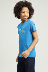 Boys Blue Casual Printed Regular Fit Tshirt