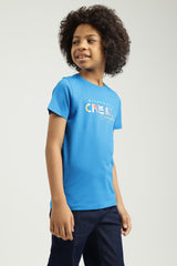 Boys Blue Casual Printed Regular Fit Tshirt