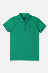 Boys Green Casual Solid Regular Fit Polo Tshirt