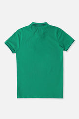 Boys Green Casual Solid Regular Fit Polo Tshirt