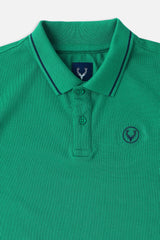 Boys Green Casual Solid Regular Fit Polo Tshirt