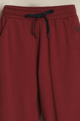 Boys Maroon Casual Solid Tapered Fit Joggers