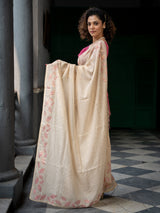 Women's Beige Cotton Viscose Saree