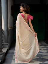 Women's Beige Cotton Viscose Saree
