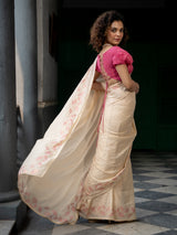Women's Beige Cotton Viscose Saree