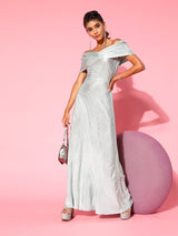 Women's Gray Party Regular Fit Solid Half Sleeves Dress