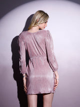 Women's Purple Party Regular Fit Solid Three Quarter Sleeves Dress