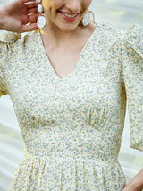 Women's Yellow Casual Regular Fit Printed Half Sleeves Dress