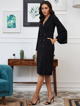 Women's Black Work Regular Fit Solid Full Sleeves Dress