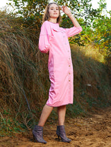 Women's Pink Casual Regular Fit Solid Three Quarter Sleeves Dress