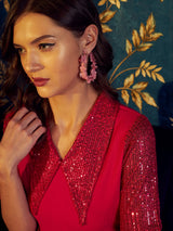 Women's Pink Party Regular Fit Embellished Half Sleeves Dress