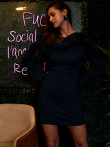Women's Green Party Regular Fit Solid Full Sleeves Dress