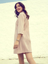 Women's Beige Casual Regular Fit Solid Three Quarter Sleeves Dress