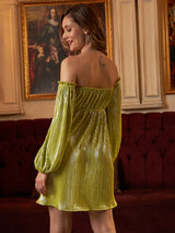 Women's Green Party Regular Fit Solid Full Sleeves Dress